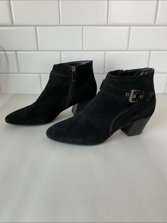 Aquatalia Shoes - AQUATALIA Black Suede Ankle Booties with Side Buckle
